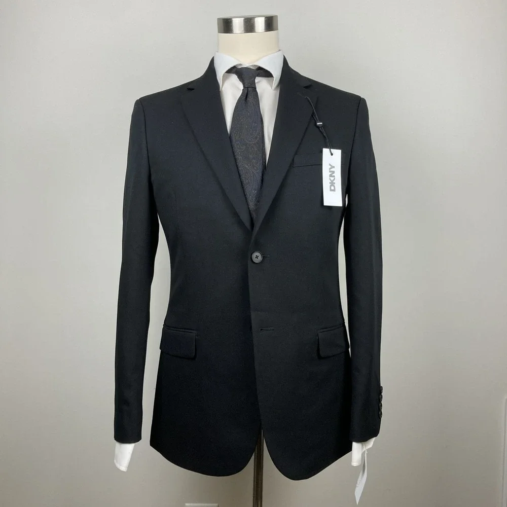 DKNY Men's Suit 38R Jacket 31Wx32 Pants Black Modern Fit 2-Piece